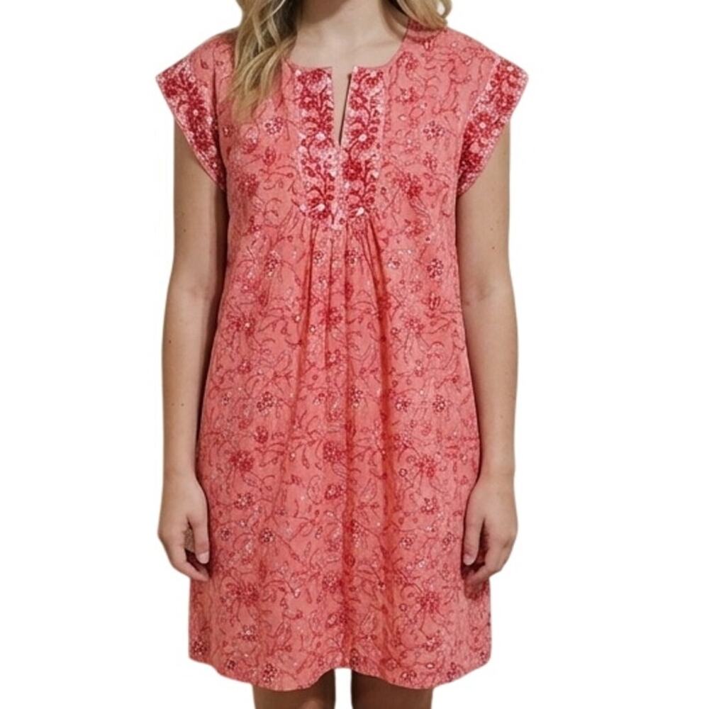 NIBI-MTK 100% Cotton Cap Sleeve Shift Dress Medium Lightweight Breathable Floral